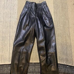 Vintage 80s Pleat Front Black Leather Pants